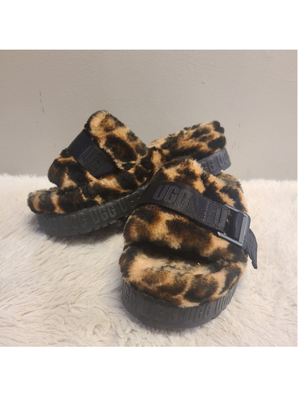 UGG Fluffita Panther Animal Leopard Cheetah Print Platform Slipper Sandal Slide